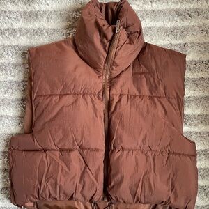 Unisex Cropped Brown Puffer Vest